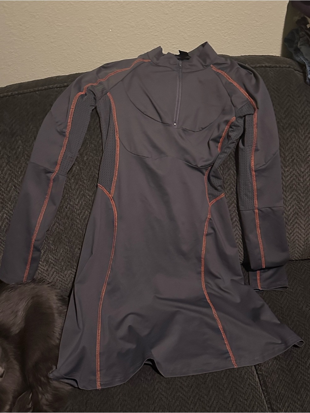 SHEIN Dark Gray Long-Sleeve Active Dress with Orange Stitching